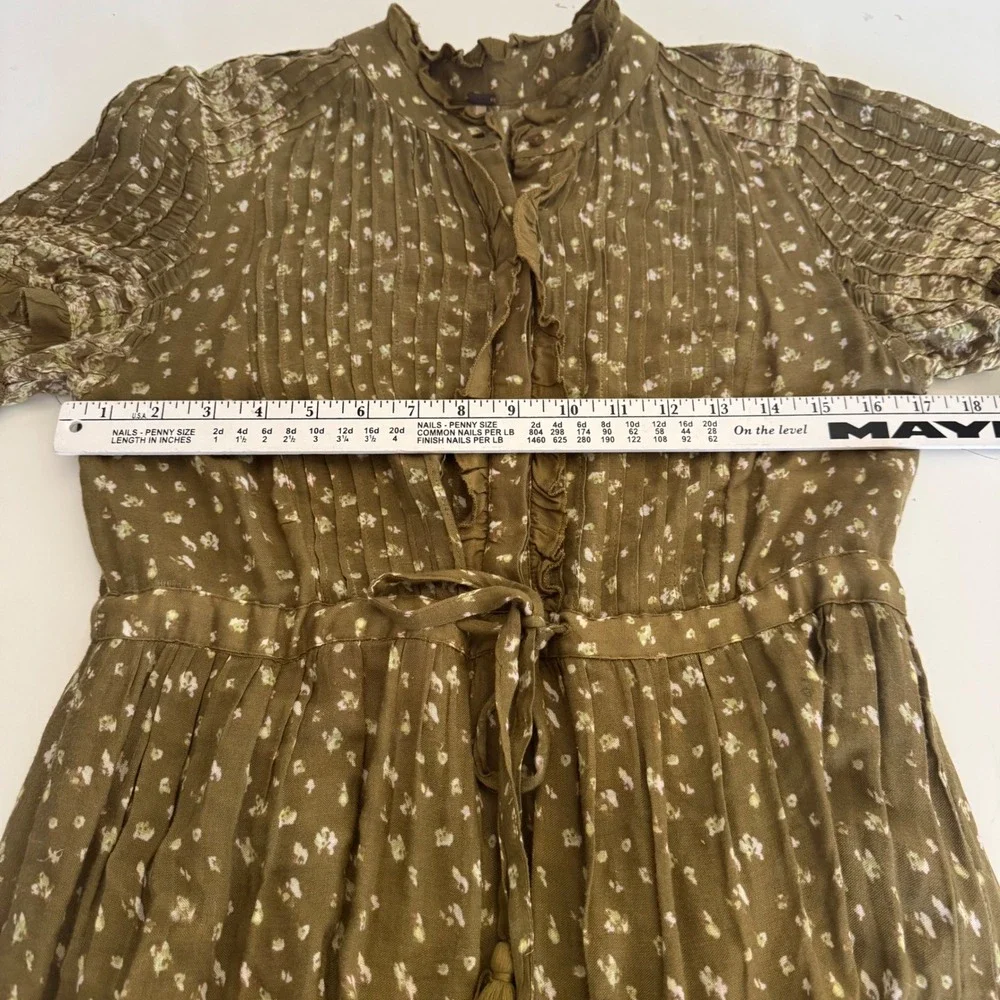 Free‎ People Rare Feelings Maxi Dress Olive Green Floral Boho Tiered Smocked S